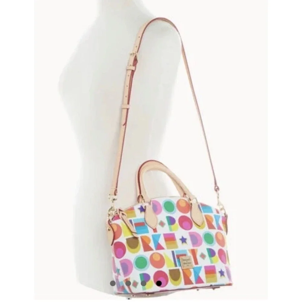 Dooney & Bourke Geena Satchel Women White NEW Art Deco Multi Logo Pattern